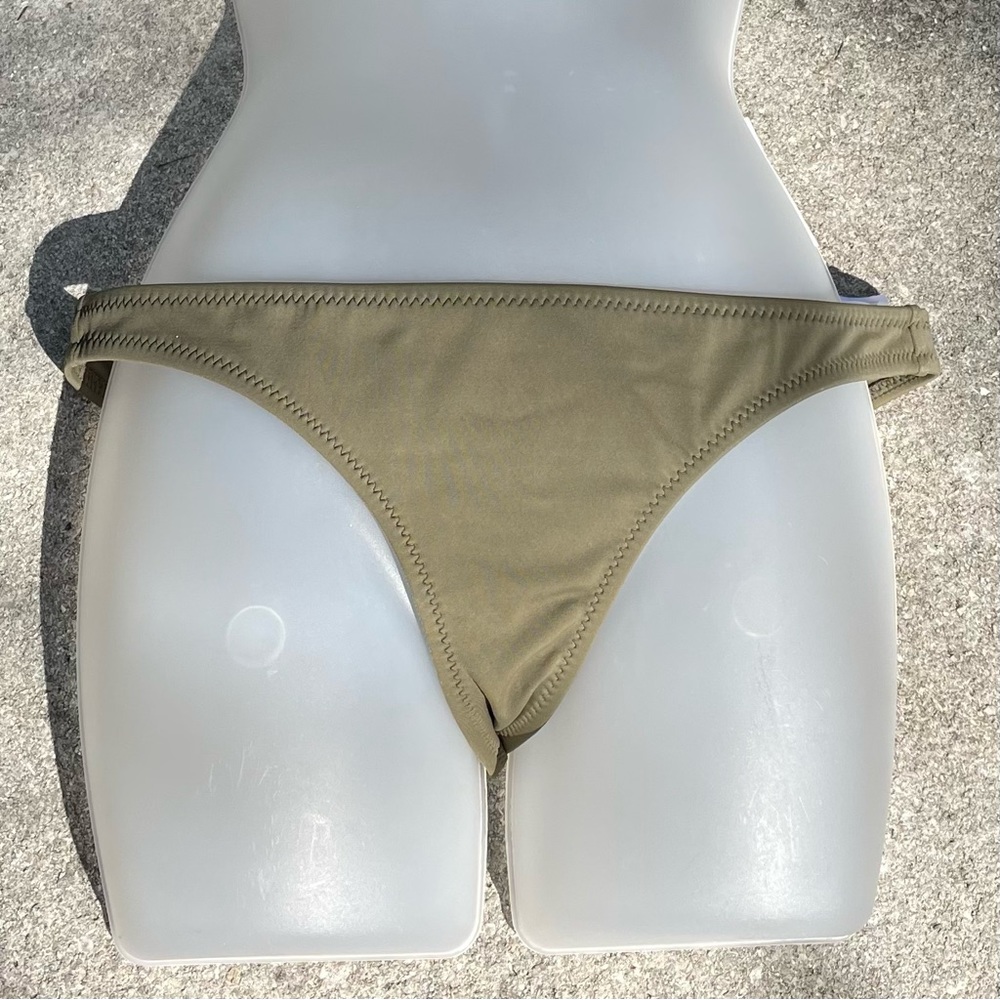 Free People Khaki Green Bikini Bottoms Size L Lowrise Lined Basic Collab Beach
